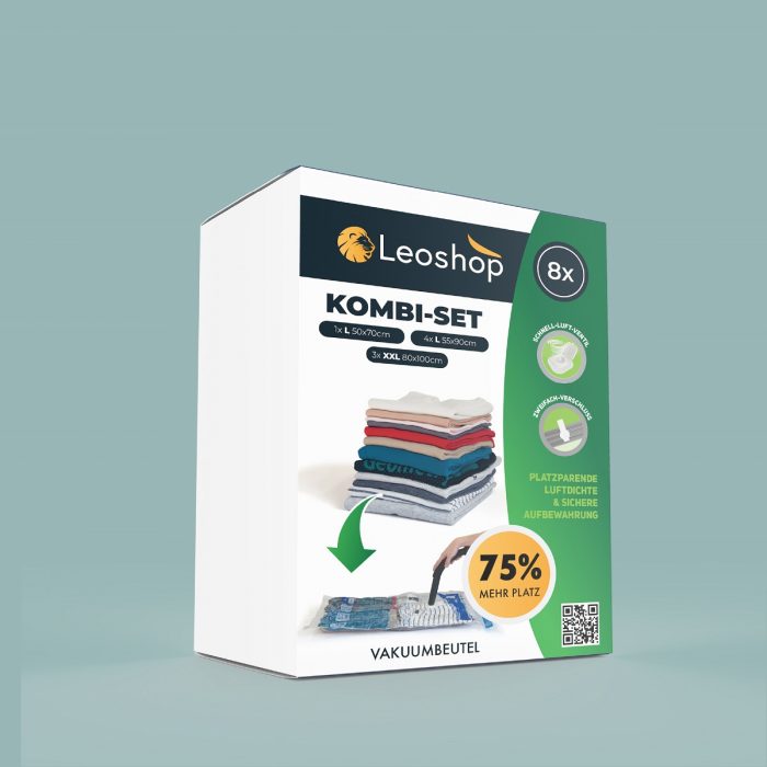 Leo Vakuumbeutel 8er Set Kombi  für Textilien und Kleidung – Bild 1