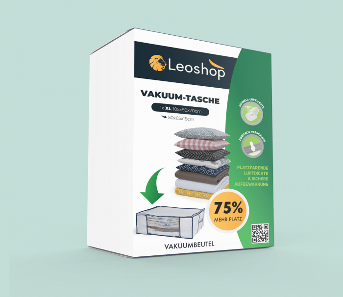 LEO Vakuum-Aufbewahrungstasche – 1x XLarge (50 x 65 x 15 cm) – Bild 1