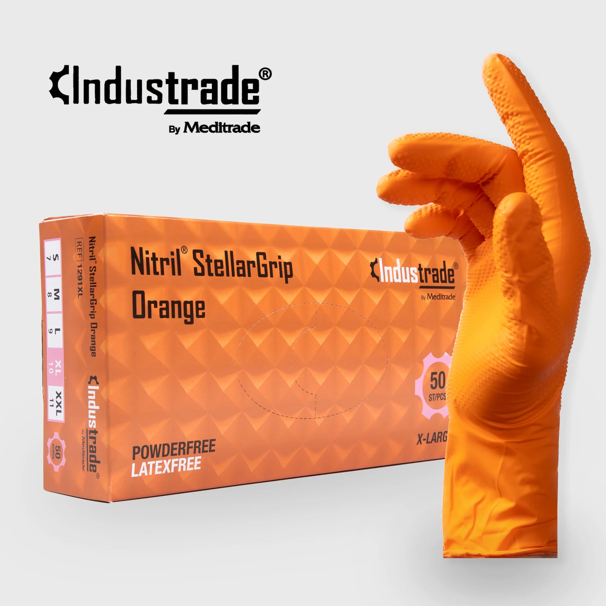 Meditrade Stellar-Grip Nitrilhandschuhe mit Diamantstruktur - Orange Meditrade Stellar-Grip Nitrilhandschuhe mit Diamantstruktur - Orange – Bild 1